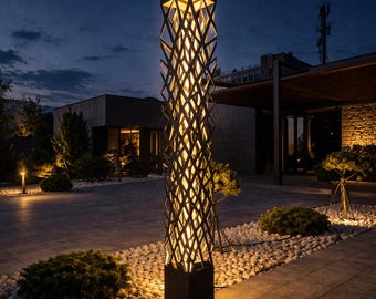 Scultura metallica da esterno con luce LED RGB, decorazione moderna per giardino, arte illuminata per cortile, luce astratta per paesaggio, decorazione per patio e prato.