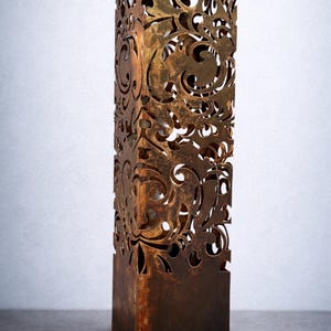 Rusty Metal Garden Light | LED Outdoor Column Lamp | Laser Cut Steel Yard Decor