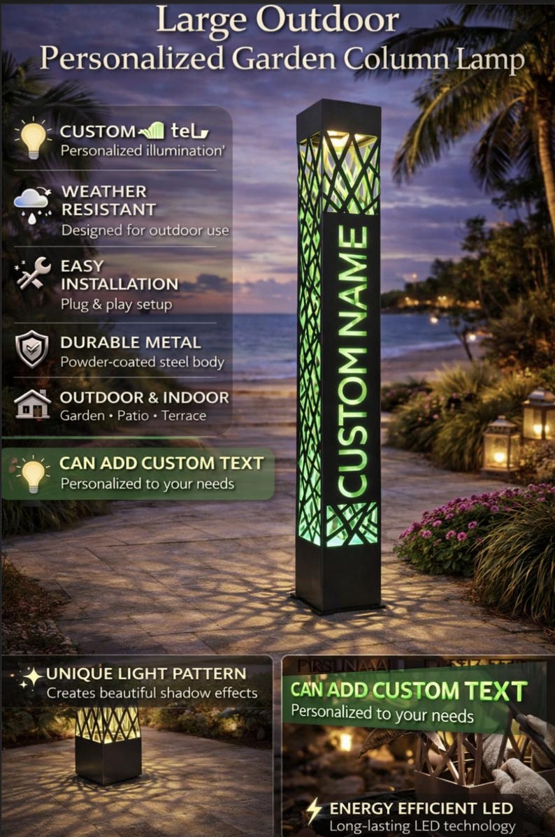 Custom LED Garden Column Light | Personalized Outdoor Lamp | Metal ...
