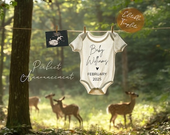 Simple Hunting Pregnancy Announcement Digital Canva Template, Editable Gender Neutral Forest Baby Announce, Deer Baby Social Media Reveal