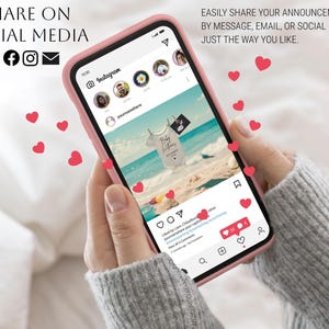 Enkel digital Canva-mall för graviditetsmeddelanden på stranden, tillkännagivande för sommarstranden, redigerbar avslöjning för sociala medier bild 2