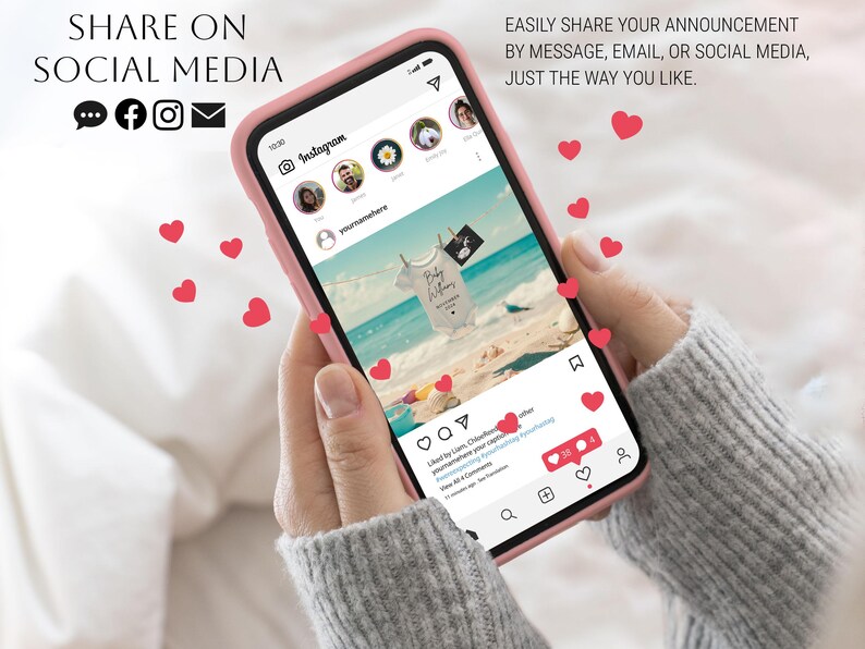 Enkel digital Canva-mall för graviditetsmeddelanden på stranden, tillkännagivande för sommarstranden, redigerbar avslöjning för sociala medier bild 2