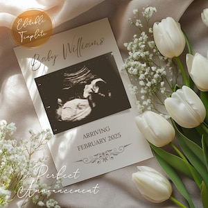 Modèle numérique simple de faire-part de grossesse tulipes bohèmes, faire-part de bébé floral minimaliste modifiable, élégant faire-part de grossesse neutre entre les sexes
