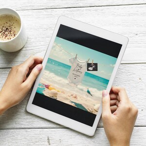 Enkel digital Canva-mall för graviditetsmeddelanden på stranden, tillkännagivande för sommarstranden, redigerbar avslöjning för sociala medier bild 8