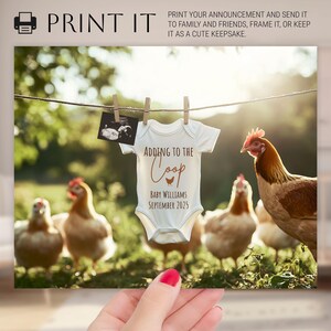 Modèle de toile numérique pour faire-part de grossesse poulet, nouveauté dans la coopérative simple poulet bébé faire-part de grossesse, faire-part de bébé ferme occidentale modifiable image 3