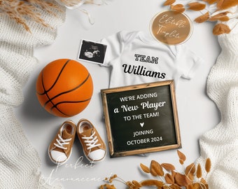 Simple Basketball Pregnancy Announcement Digital Template Canva, Editable Basketball Baby Announcement, Sports Baby Reveal, Instant Download