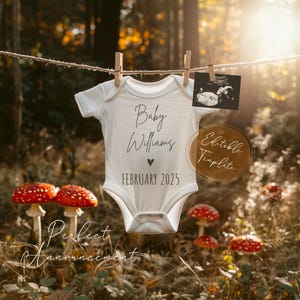 Simple Mushroom Pregnancy Announcement Digital Canva Template, Editable Fairy Forest Red Mushroom Baby Announcement Reveal Social Media