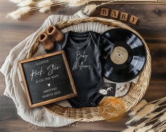 Music Pregnancy Announcement Digital Template, Editable Rock Star Baby Announcement, Gender Neutral Baby Reveal for Social Media