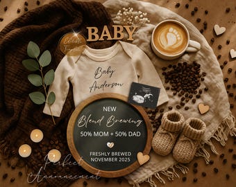 Coffee Pregnancy Announcement Digital Template for Coffee Lover, Editable Funny Coffee Baby Announcement, A Baby Is Brewing Reveal