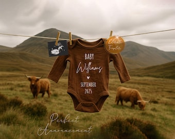 Simple Farm Pregnancy Announcement with Cows, Editable Highland Cow Baby Announcement Digital Template, Western Country Theme Baby Reveal