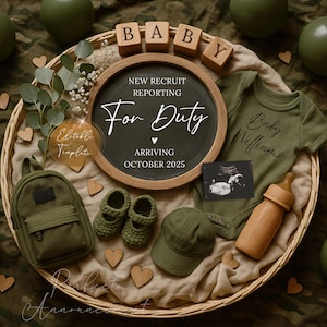 Military Pregnancy Announcement Digital Template, Editable New Recruit Reporting for Duty Social Media Announce, Army Soldier Baby Reveal