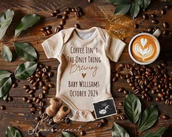 Digital Coffee Pregnancy Announcement Template Canva, Editable Coffee Baby Announcement, Brewing Baby Reveal, Instant Download