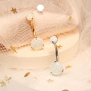 Belly Ring 14G G23 Titanium Belly Button Ring Round Opal Belly Navel Piercing Shiny Belly Button Ring Navel Barbell Navel Piercing Jewelry