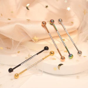 Industrial Barbell Scaffold Barbell 14G 38mm Clear CZ 316L Surgical Steel Cartilage Industrial Piercing Scaffold Earring Straight Barbell