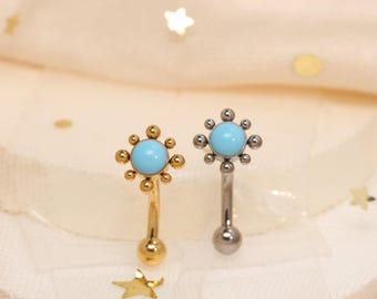 Turquoise Bead Belly Button Ring – Gold Silver Natural Stone Navel Piercing Jewelry, Minimal Boho Body Jewelry