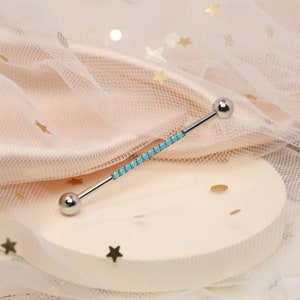 Barra de andaime 14G 38 mm Azul Turquesa 316L Aço cirúrgico Cartilagem Piercing industrial Brinco de andaime Barra reta