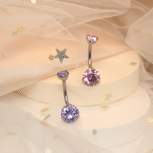 Belly Ring 14G G23 Titanium Belly Button Ring Colorful CZ Belly Navel Piercing Shiny Belly Button Ring Navel Barbell Navel Piercing Jewelry