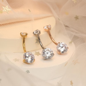 Belly Ring 14G G23 Titanium Belly Button Ring Clear CZ Belly Navel Piercing Shiny Belly Button Ring Navel Barbell Navel Piercing Jewelry