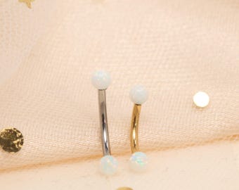 Anillo redondo de ópalo blanco para ceja – Joyería minimalista y delicada para piercing de ceja con barra curva, joyería corporal sencilla, pendiente de cartílago.