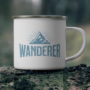 Adventure Enamel Mug, Outdoor Coffee Cup, Camping Accessories, Hiking Campfire Drinkware, Nature Lover Gift