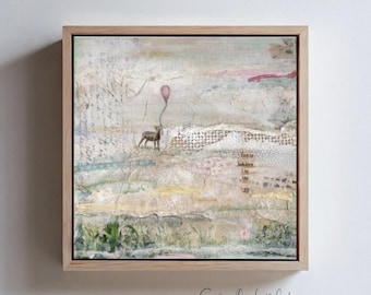 Original Mixed Media Canvas Art | 8x8 Framed or Unframed | Neutral Textured Wall Art | Whimsical Abstract Painting