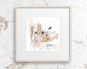 Miniatura original de técnica mixta / Cuadro abstracto tipo collage enmarcado de 5x5 / Arte mural con textura neutra / Obra de arte única hecha a mano