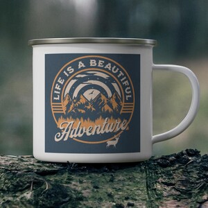 Enamel Camping Mug, Camping Coffee Mug, Outdoor Coffee Mug, Accessories Camping, Adventure Mug, Hiking Mug