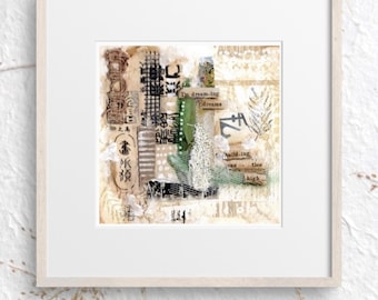 Original Mixed Media Art Collage | Abstract Neutral Wall Art | Framed Small Artwork | Textured Contemporary Art | One of a Kind Gift