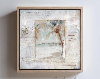 Original Mixed Media Canvas Art | 8x8 inch Framed  | Neutral Textured Wall Art | Coastal Abstract Painting | Just to Start Life Anew
