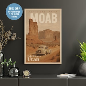 Moab Utah Vintage Poster | Desert Travel Print | Arches National Park Digital Download | Boho Adventure Wall Art