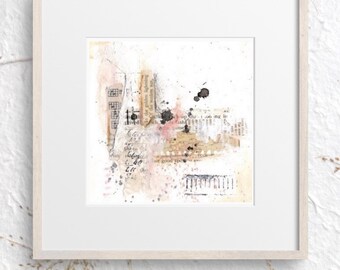 Original Mini Mixed Media Art | Framed 5x5 Abstract Collage Painting | Neutral Textured Wall Art | One of a Kind Handmade Artwork