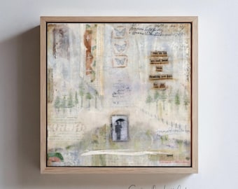 Original Mixed Media Canvas Art | 8x8 Framed | Neutral Textured Wall Art | Abstract Winter Painting | Trading New Days for Old