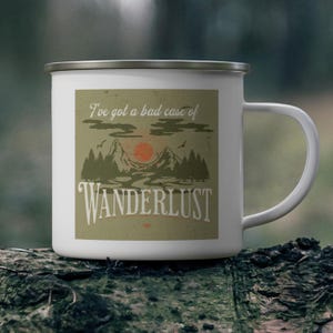 Adventure Enamel Mug, Outdoor Coffee Cup, Camping Accessories, Hiking Campfire Drinkware, Nature Lover Gift