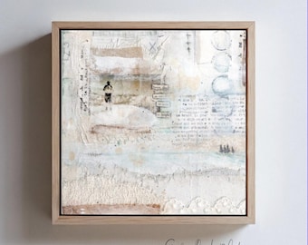 Original Mixed Media Canvas Art | 8x8 inch Framed | Neutral Textured Wall Art | Abstract Winter Painting
