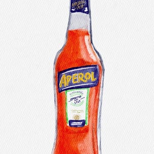アペロール スプリッツ ボトル アペリティーボ サマー クール ガール バー カート カレッジ 水彩画 プリント (デジタル ダウンロード)