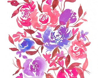 Pink and Purple Roses l Fine Art l Watercolor Print