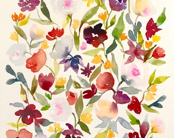 Plum Orange Pink Floral Watercolor