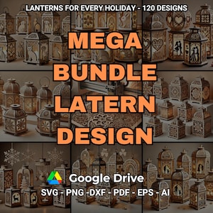 Mega Bundle Lanterna 3D LaserCut – 120 Design per tutte le festività: Natale, Pasqua, Festa della mamma/del papà e molte altre – Portacandele SVG Tealight