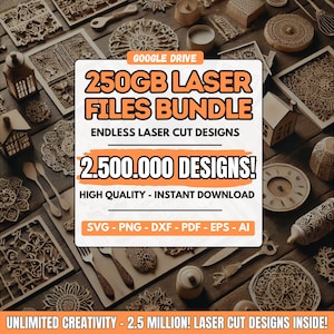 Mega Bundle Taglio Laser - 2,5 Milioni di Design! File SVG, DXF, PDF, CDR, AI, PNG CNC - 250 GB di Design per Ogni Tema