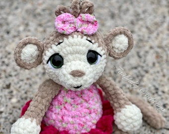 Plush Monkey, girly monkey, ready to ship, monkey amigurumi, monkey plushy, stuffed animal