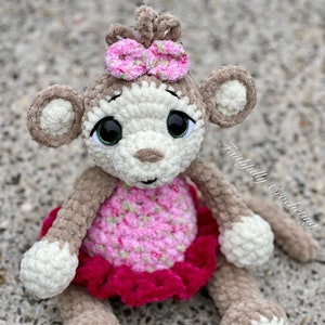 Plush Monkey, girly monkey, ready to ship, monkey amigurumi, monkey plushy, stuffed animal