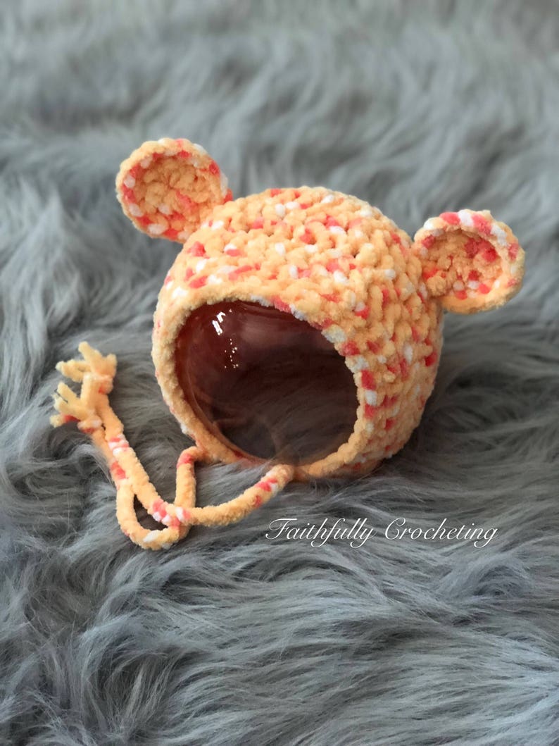 ready to ship Newborn bear bonnet. newborn fall prop super soft baby bonnet. candy corn hat photography prop..