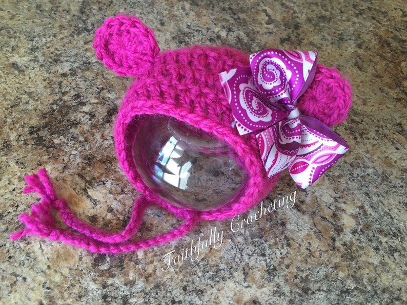 Photo prop. Ready to ship Newborn girl bear bonnet. Pink bear hat. newborn girl prop newborn girl hat