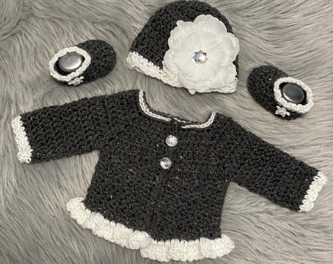 Newborn Girl Sweater Set Gray Newborn Cardigan Set Coming Etsy