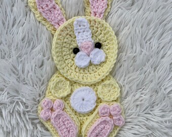 Crocheted baby bunny appliqué, Easter bunny appliqué, nursery Decor, Crocheted bunny, yellow baby bunny appliqué
