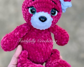 Plush teddy bear, stuffed animal, fushia bear, ready to ship, plush bear, bear plushie, snuggle bear