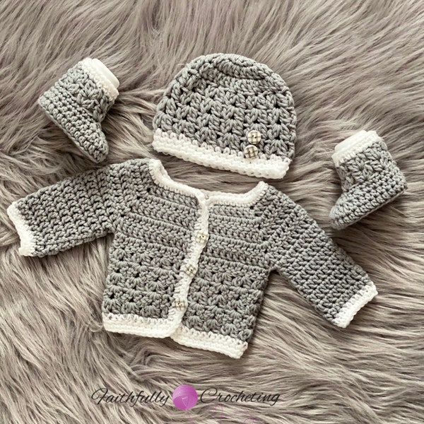 Newborn boy sweater set, cardigan, newborn beanie, newborn boots, coming home outfit, baby shower gift, ready to ship