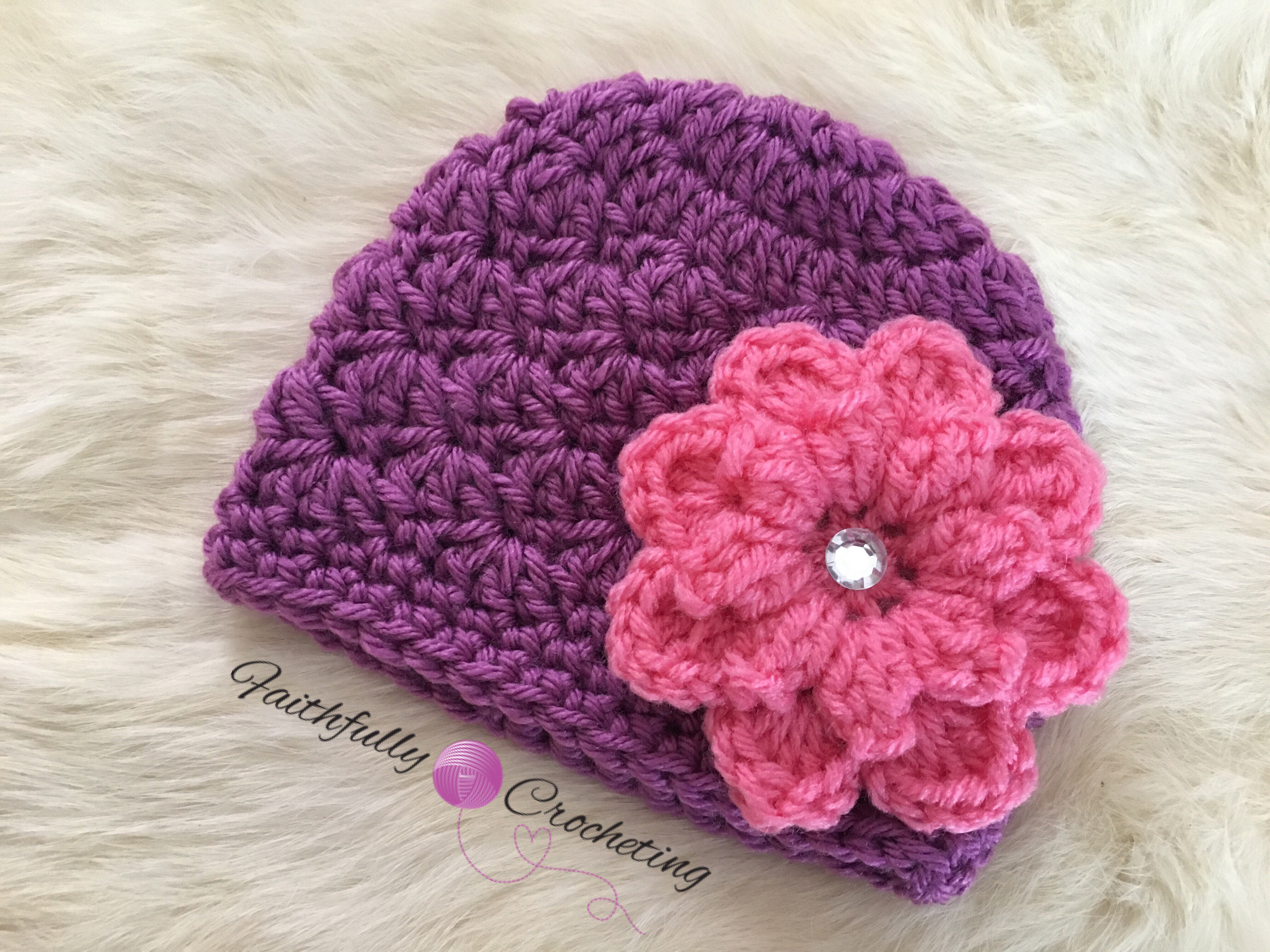 Newborn girl beanie pink flower flower baby beanie.. ready to Etsy