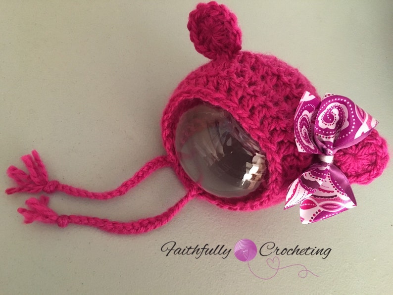 Photo prop. Ready to ship Newborn girl bear bonnet. Pink bear hat. newborn girl prop newborn girl hat