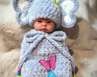 Micro preemie reborn outfit, elephant cocoon, mini elephant hat, mini reborn clothes, ready to ship, Lilly loo clothing, mini reborn clothes